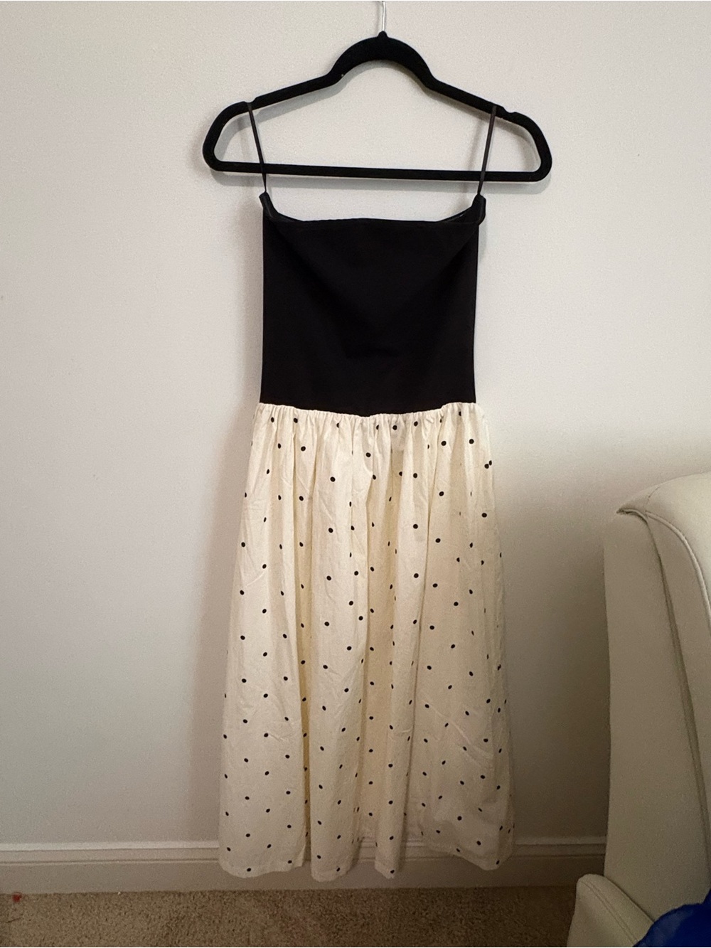 Anthropologie Paper Heart Small Strapless Drop Waist Poplin midi dress